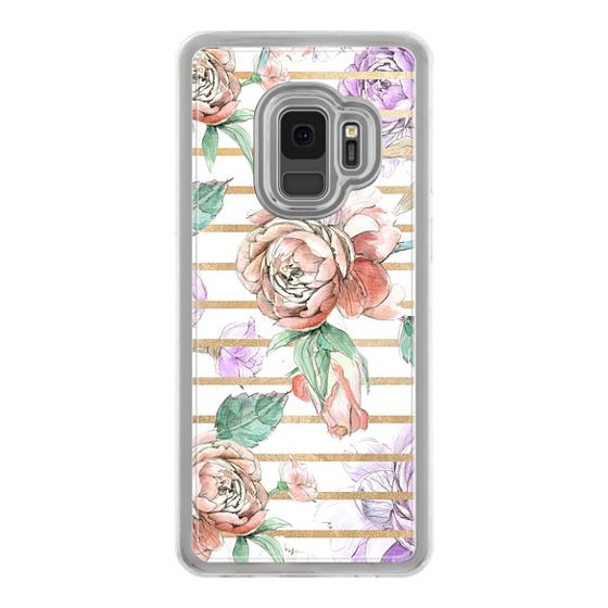 watercolor coral violet gold geometrical floral