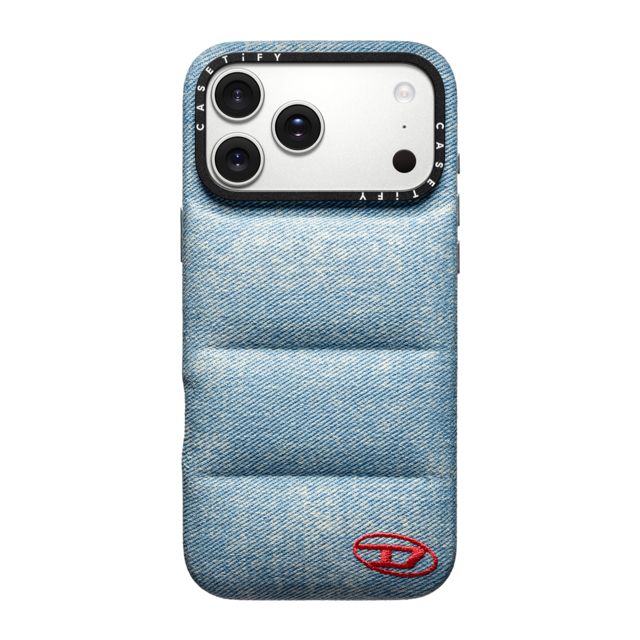 DIESEL x CASETiFY iPhone 17 Pro Max �P�[�X Light Blue �s���[�P�[�X DIESEL Blue Denim Puffer Phone Case - iPhone 17 Pro Max