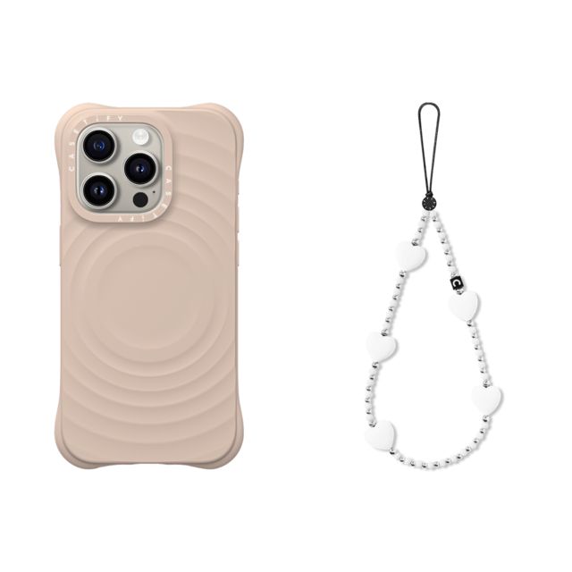 CASETiFY - セットでお得 2-in-1 Essentials Set - Ripple Case - Oat - iPhone 15 Pro & Heart Phone Charm - Pure Heart casetify Mother's Day CASETiFY - セットでお得 2-in-1 Essentials Set - Ripple Case - Oat - iPhone 15 Pro & Heart Phone Charm - Pure Heart casetify Mother's Day