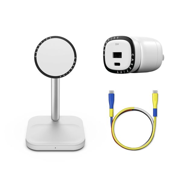 CASETiFY - Power Up Set セットでお得 Power Up Set (White) - 2-in-1 Charging Stand (White) & Fast Charger (White) & USB-C to USB-C Cable (Art Block) casetify