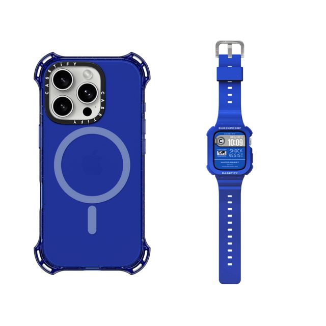 CASETiFY - Sync It Up Set (Blue) セットでお得 Sync It Up Set (Blue) - iPhone 16 Pro Bounce Case MagSafe Compatible (Cobalt Blue) & Apple Watch Series 10 46mm The Bounce Odyssey Band (Blue) casetify