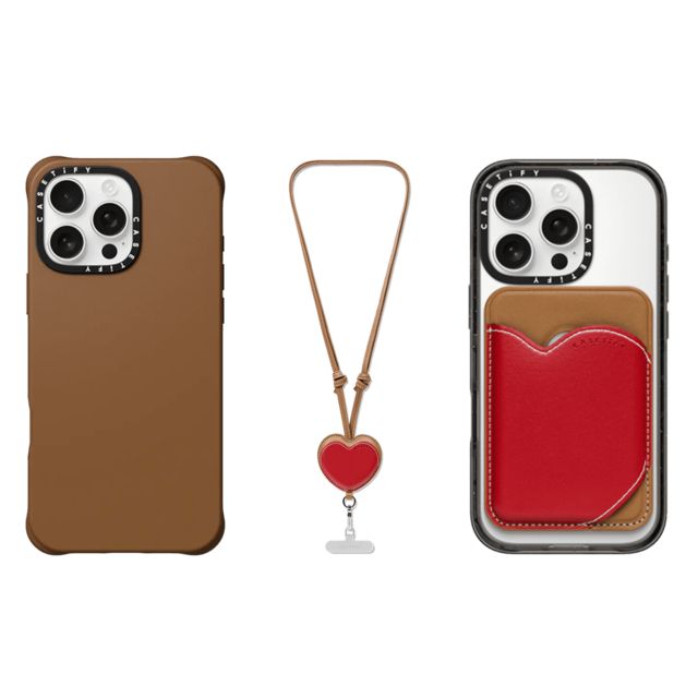 CASETiFY - タン セットでお得 3-in-1 BioVeg Set- iPhone 16 Pro Max (Tan) & Heart Wallet (Tan) & Heart Cross-body Strap (Tan) casetify