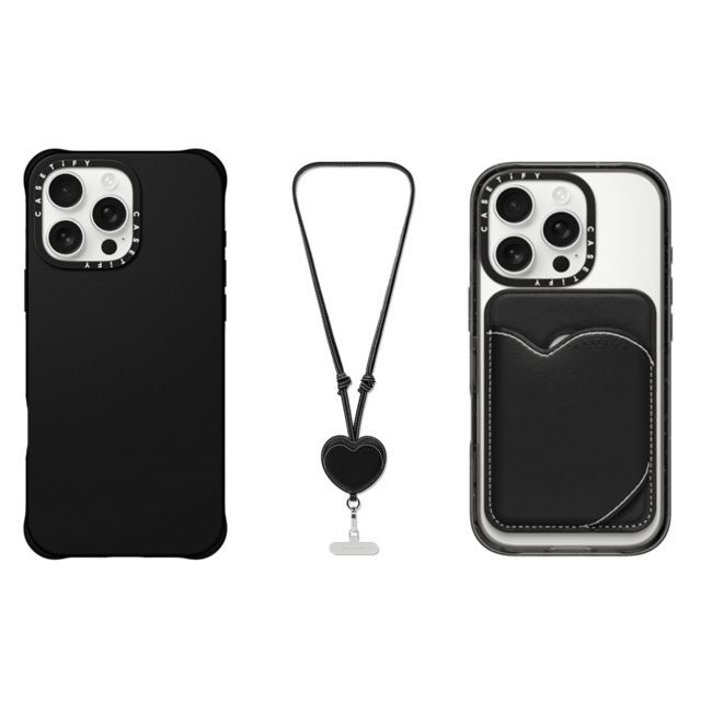 CASETiFY - ブラック セットでお得 3-in-1 BioVeg Set- iPhone 16 Pro (Black) & Heart Wallet (Black) & Heart Cross-body Strap (Black) casetify