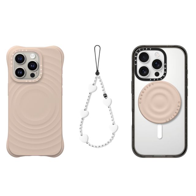 CASETiFY - セットでお得 3-in-1 Essentials Set - Ripple Case - Oat - iPhone 15 Pro & Heart Phone Charm - Pure Heart & Snappy Ripple Grip Stand (Oat) casetify Mother's Day CASETiFY - セットでお得 3-in-1 Essentials Set - Ripple Case - Oat - iPhone 15 Pro & Heart Phone Charm - Pure Heart & Snappy Ripple Grip Stand (Oat) casetify Mother's Day