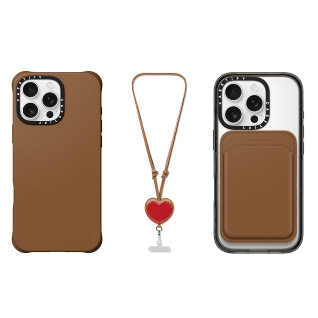 CASETiFY - タン セットでお得 3-in-1 BioVeg Set- iPhone 16 Pro Max (Tan) & Snappy Wallet (Tan) & Heart Cross-body Strap (Tan) casetify