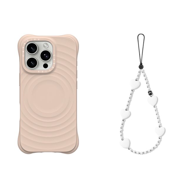 CASETiFY - セットでお得 2-in-1 Essentials Set - Ripple Case - Oat - iPhone 16 Pro & Heart Phone Charm - Pure Heart casetify Father's Day CASETiFY - セットでお得 2-in-1 Essentials Set - Ripple Case - Oat - iPhone 16 Pro & Heart Phone Charm - Pure Heart casetify Father's Day