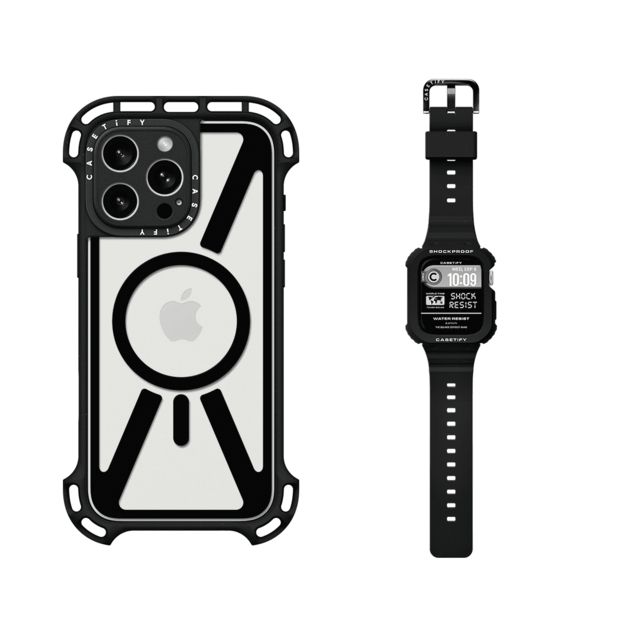 CASETiFY - Sync It Up Set (Black) セットでお得 Sync It Up Set (Black) - iPhone 16 Pro Max Ultra Bounce Case MagSafe Compatible (Clear Black) & Apple Watch Series 10 46mm The Bounce Odyssey Band (Black) casetify