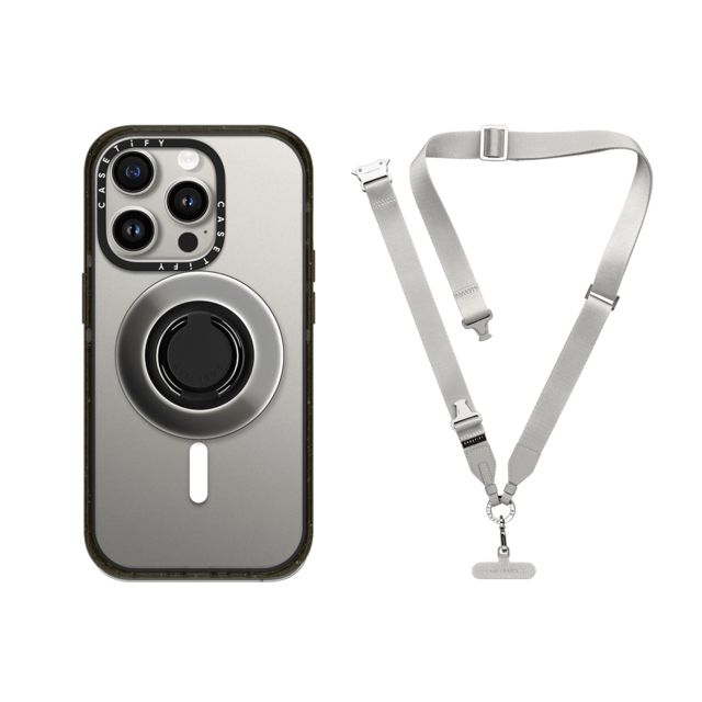 CASETiFY - Secure Your Phone Set セットでお得 Secure Your Phone Set - Snappy Mirror Ring Holder MagSafe Compatible & 2-in-1 Utility Lanyard (Silver) casetify