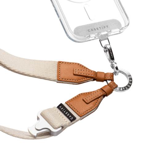 - - 2-in-1 Utility Lanyard with Leather Earbuds - Ecru/tan - AirPods Pro 2