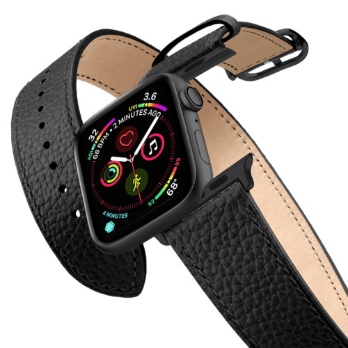 Apple Watch Series 7-9 (45mm) - 2-in-1 Italian Leather Band 45mm (Series 7-9) - Black