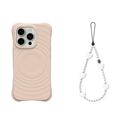 - - 2-in-1 Essentials Set - Ripple Case - Oat - iPhone 16 Pro & Heart Phone Charm - Pure Heart