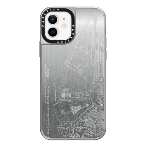 iPhone 12 - CASETiFY x StarWars iPhone 12 Magsafe Compatible Millenium Falcon Aluminum Case - Silver / Silver Bumper