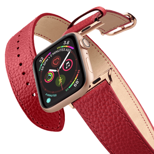 Apple Watch Series 7-9 (45mm) - 2-in-1 Italian Leather Band 45mm (Series 7-9) - Red