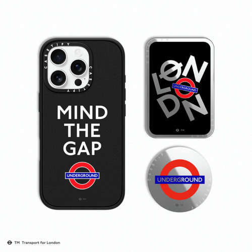 - - London Underground Special Set - iPhone 16 Pro Max Matte Black MagSafe Impact Case + Snappy Cardholder Stand + Snappy Grip Stand