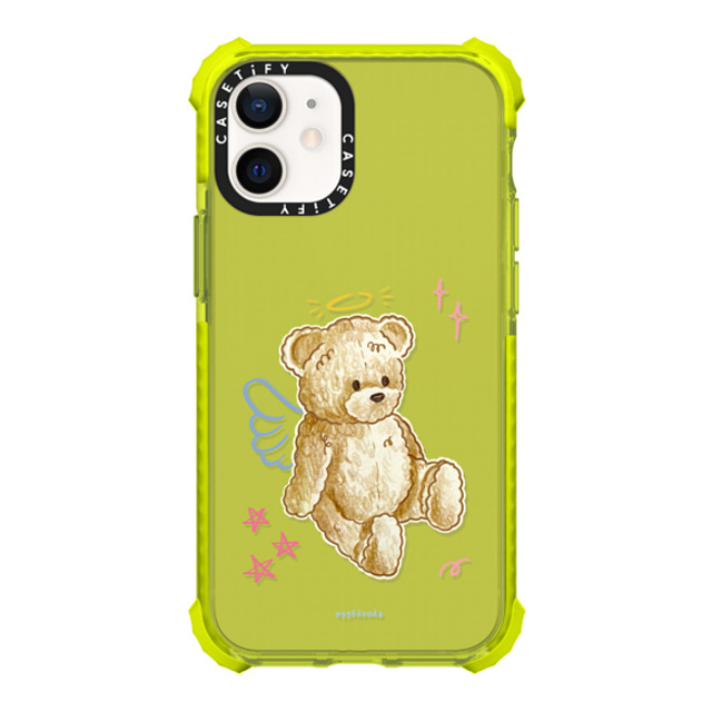 Eggsdoodz x CASETiFY iPhone 12 mini ケース ネオン イエロー ウルトラインパクトケース Angel Teddy Bear