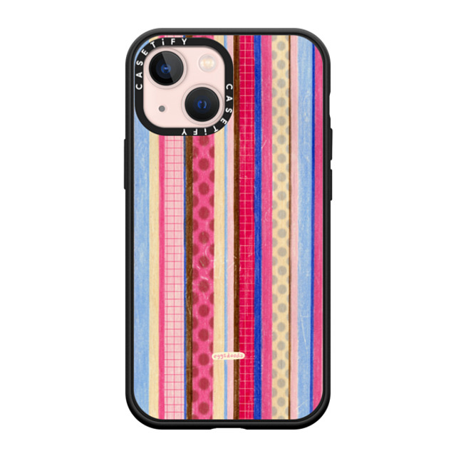 Eggsdoodz x CASETiFY iPhone 13 Mini �P�[�X Yes �}�b�g�u���b�N �C���p�N�g�P�[�X Polka Dots and Stripes