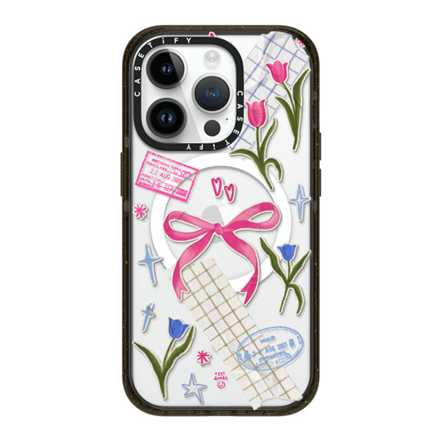 Eggsdoodz x CASETiFY iPhone 14 Pro ケース ブラック インパクトケース MagSafe対応 Ribbons And Tulips