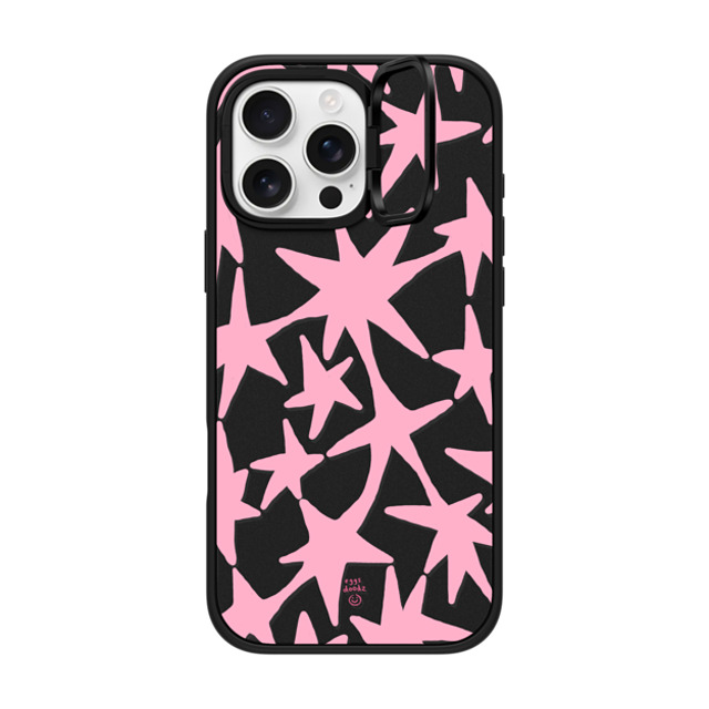 Eggsdoodz x CASETiFY iPhone 16 Pro Max ケース マットブラック インパクトリングスタンドケース MagSafe対応 Pink Stars