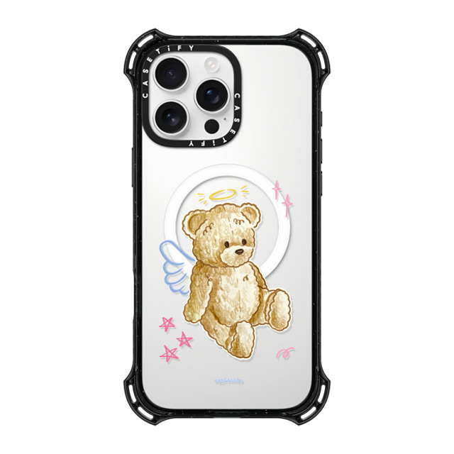 Eggsdoodz x CASETiFY iPhone 16 Pro Max ケース ブラック バウンスケース Angel Teddy Bear