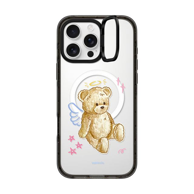 Eggsdoodz x CASETiFY iPhone 16 Pro Max ケース ブラック インパクトリングスタンドケース MagSafe対応 Angel Teddy Bear