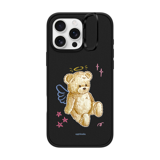 Eggsdoodz x CASETiFY iPhone 16 Pro Max ケース マットブラック インパクトリングスタンドケース MagSafe対応 Angel Teddy Bear