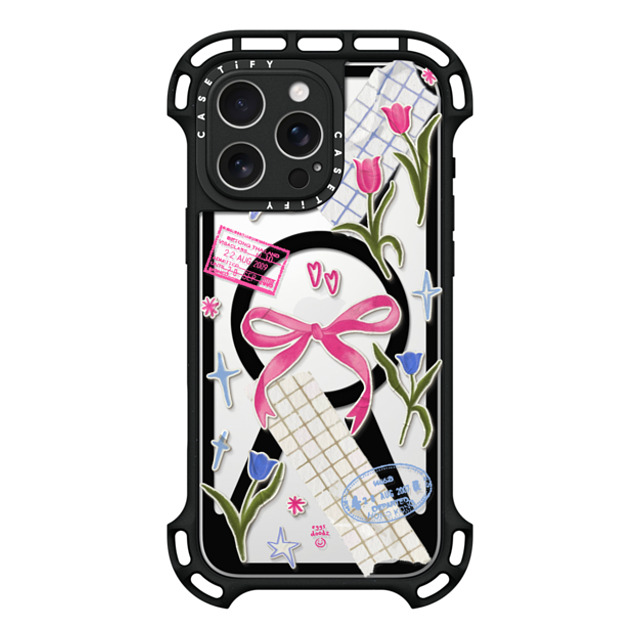 Eggsdoodz x CASETiFY iPhone 16 Pro Max ケース ブラック ウルトラ バウンスケース MagSafe対応 Ribbons And Tulips