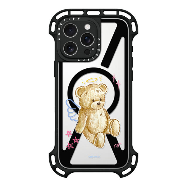 Eggsdoodz x CASETiFY iPhone 16 Pro Max ケース ブラック ウルトラ バウンスケース MagSafe対応 Angel Teddy Bear