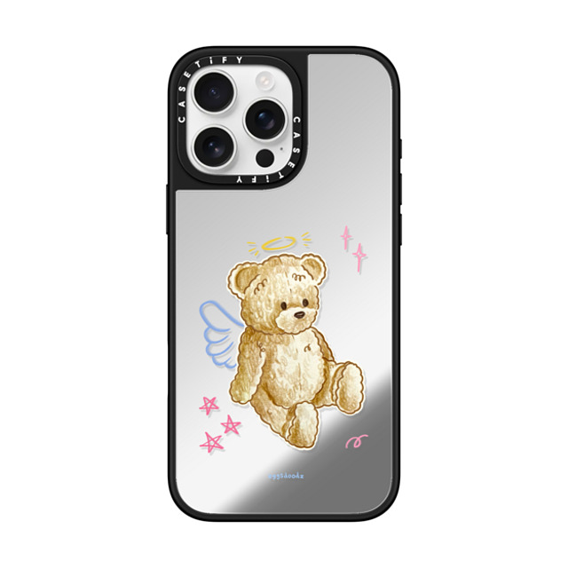 Eggsdoodz x CASETiFY iPhone 16 Pro Max ケース Silver on Black ミラーケース MagSafe対応 Angel Teddy Bear