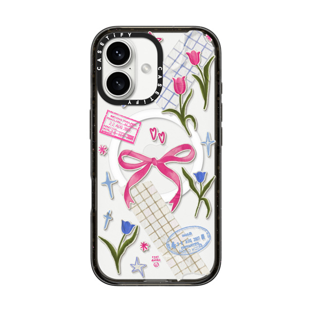 Eggsdoodz x CASETiFY iPhone 16 ケース ブラック インパクトケース MagSafe対応 Ribbons And Tulips