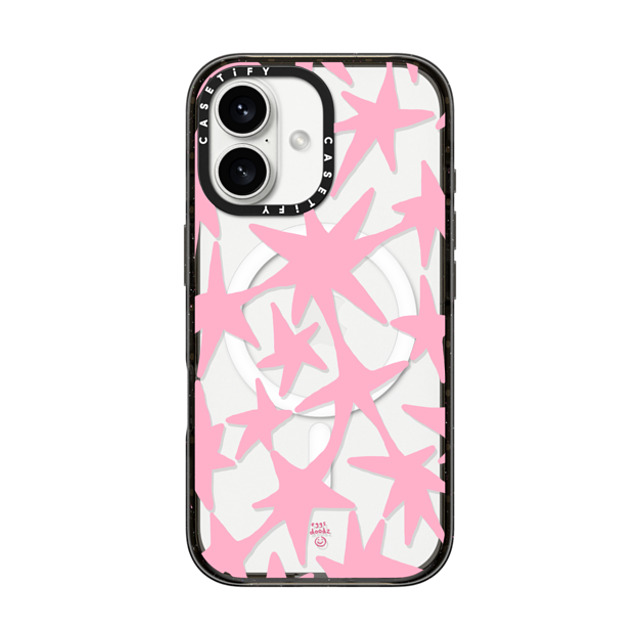 Eggsdoodz x CASETiFY iPhone 16 ケース ブラック インパクトケース MagSafe対応 Pink Stars