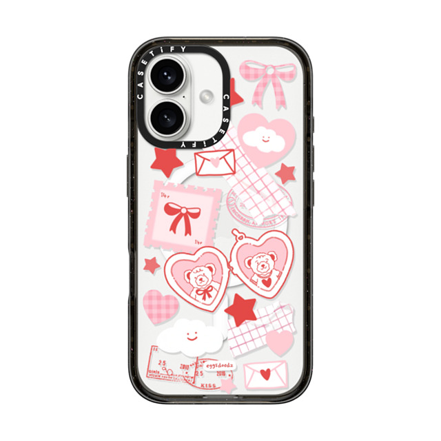 Eggsdoodz x CASETiFY iPhone 16 ケース ブラック インパクトケース MagSafe対応 Teddy Bear Love