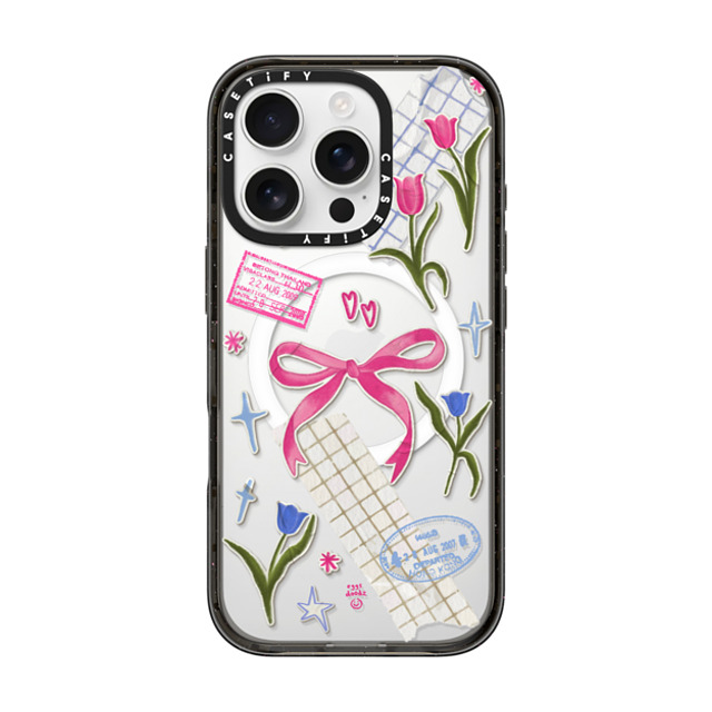 Eggsdoodz x CASETiFY iPhone 16 Pro ケース ブラック インパクトケース MagSafe対応 Ribbons And Tulips