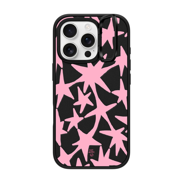 Eggsdoodz x CASETiFY iPhone 16 Pro ケース マットブラック インパクトリングスタンドケース MagSafe対応 Pink Stars