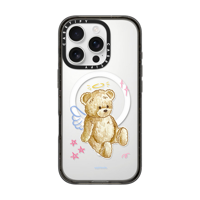 Eggsdoodz x CASETiFY iPhone 16 Pro ケース ブラック インパクトケース MagSafe対応 Angel Teddy Bear