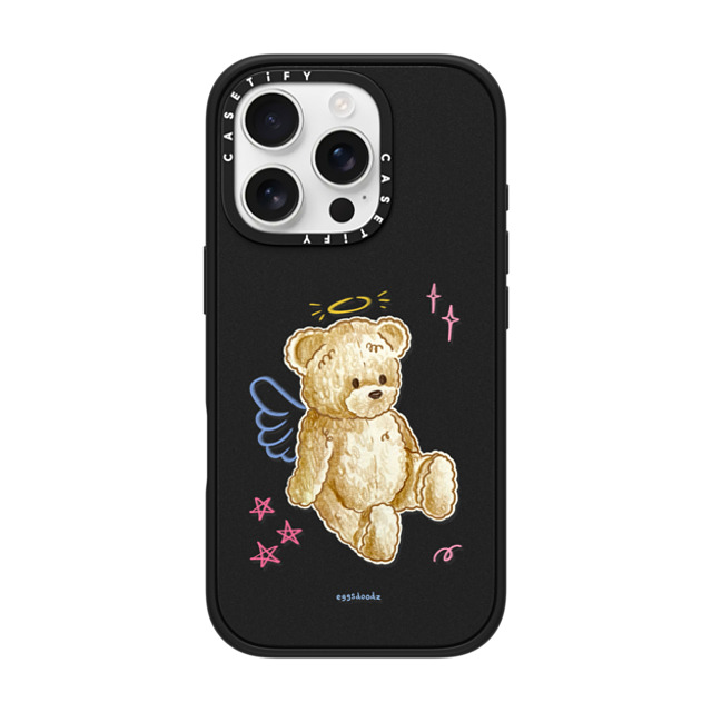 Eggsdoodz x CASETiFY iPhone 16 Pro ケース マットブラック インパクトケース MagSafe対応 Angel Teddy Bear