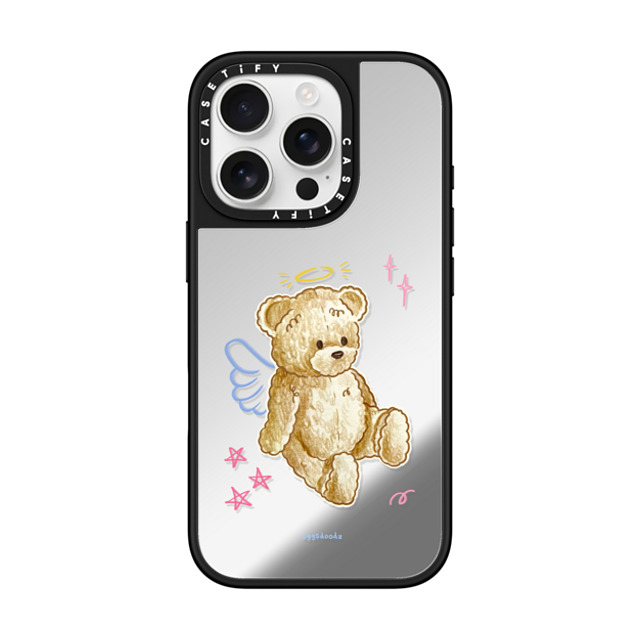 Eggsdoodz x CASETiFY iPhone 16 Pro ケース Silver on Black ミラーケース MagSafe対応 Angel Teddy Bear