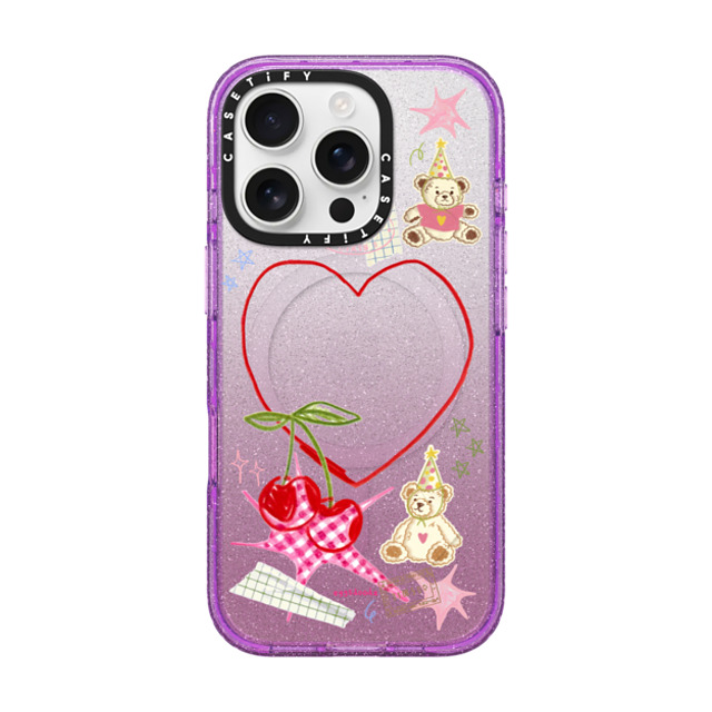 Eggsdoodz x CASETiFY iPhone 16 Pro Case Glitter Purple Impact Case MagSafe Compatible Party Teddy Bears Eggsdoodz x CASETiFY iPhone 16 Pro Case Glitter Purple Impact Case MagSafe Compatible Party Teddy Bears