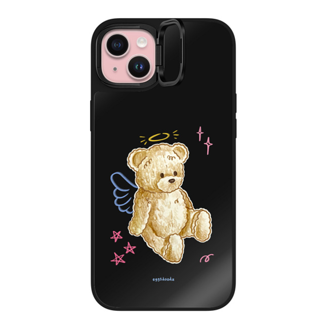 Eggsdoodz x CASETiFY iPhone 15 Plus ケース Black on Black ミラー リングスタンドケース MagSafe対応 Angel Teddy Bear