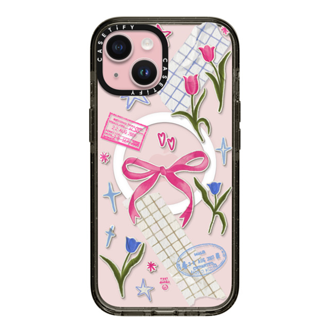 Eggsdoodz x CASETiFY iPhone 15 ケース ブラック インパクトケース MagSafe対応 Ribbons And Tulips