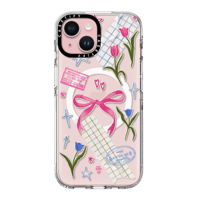 Eggsdoodz x CASETiFY iPhone 15 ケース クリア クリア ケース MagSafe対応 Ribbons And Tulips