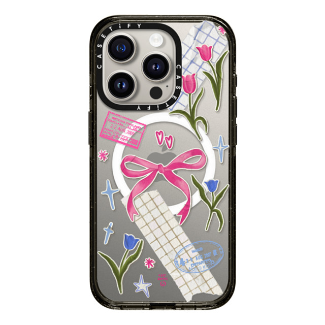 Eggsdoodz x CASETiFY iPhone 15 Pro ケース ブラック インパクトケース MagSafe対応 Ribbons And Tulips