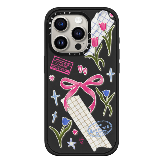 Eggsdoodz x CASETiFY iPhone 15 Pro ケース マットブラック インパクトケース MagSafe対応 Ribbons And Tulips