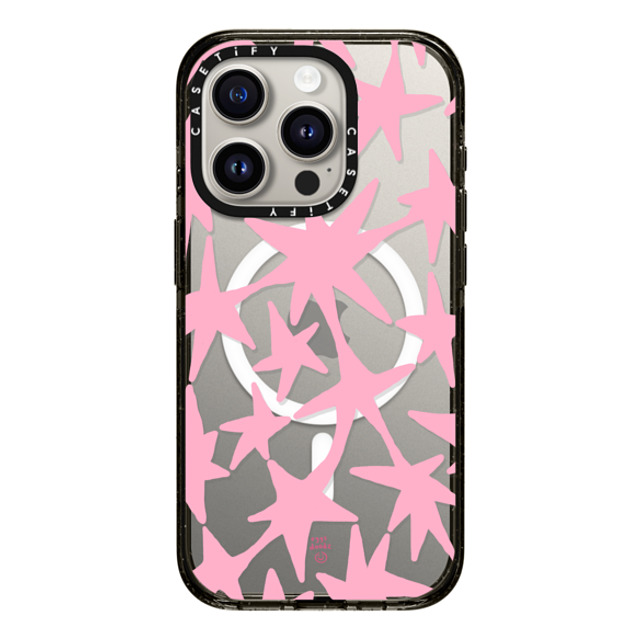 Eggsdoodz x CASETiFY iPhone 15 Pro ケース ブラック インパクトケース MagSafe対応 Pink Stars