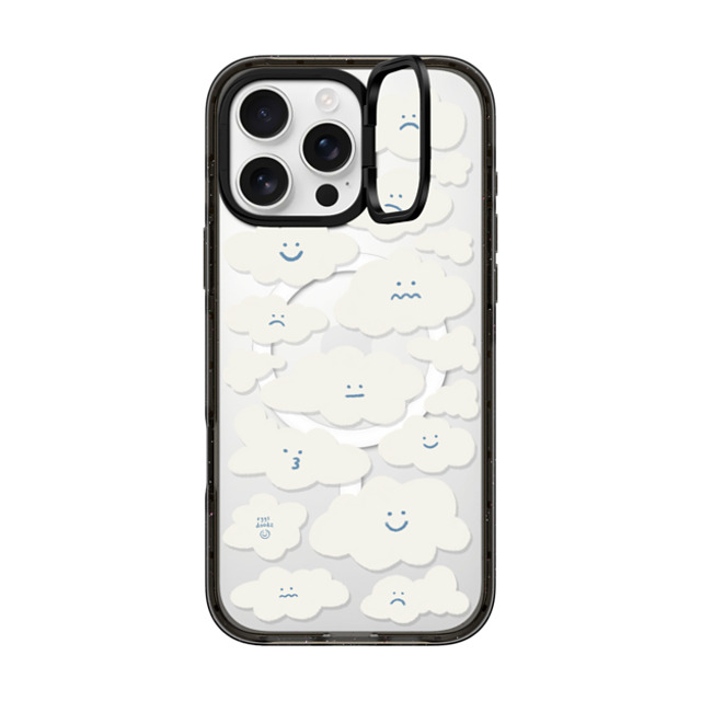 Eggsdoodz x CASETiFY iPhone 16 Pro Max ケース ブラック インパクトリングスタンドケース MagSafe対応 Cute Clouds