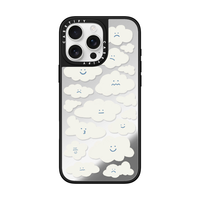 Eggsdoodz x CASETiFY iPhone 16 Pro Max ケース Silver on Black ミラーケース MagSafe対応 Cute Clouds