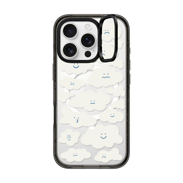 Eggsdoodz x CASETiFY iPhone 16 Pro ケース ブラック インパクトリングスタンドケース MagSafe対応 Cute Clouds