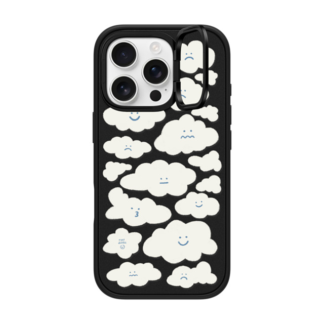 Eggsdoodz x CASETiFY iPhone 16 Pro ケース マットブラック インパクトリングスタンドケース MagSafe対応 Cute Clouds