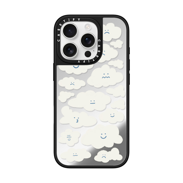 Eggsdoodz x CASETiFY iPhone 16 Pro ケース Silver on Black ミラーケース MagSafe対応 Cute Clouds