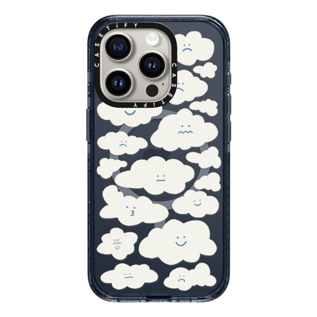 Eggsdoodz x CASETiFY iPhone 15 Pro ケース Classic Blue インパクトケース MagSafe対応 Cute Clouds