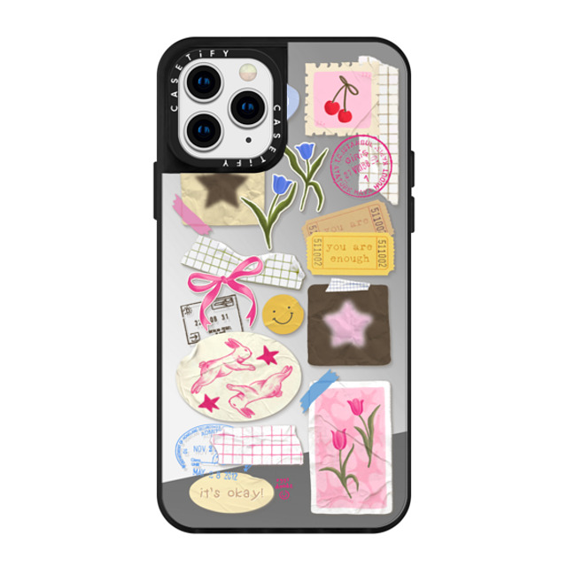 Eggsdoodz x CASETiFY iPhone 11 Pro ケース Silver on Black ミラーケース You Are Stars Collage